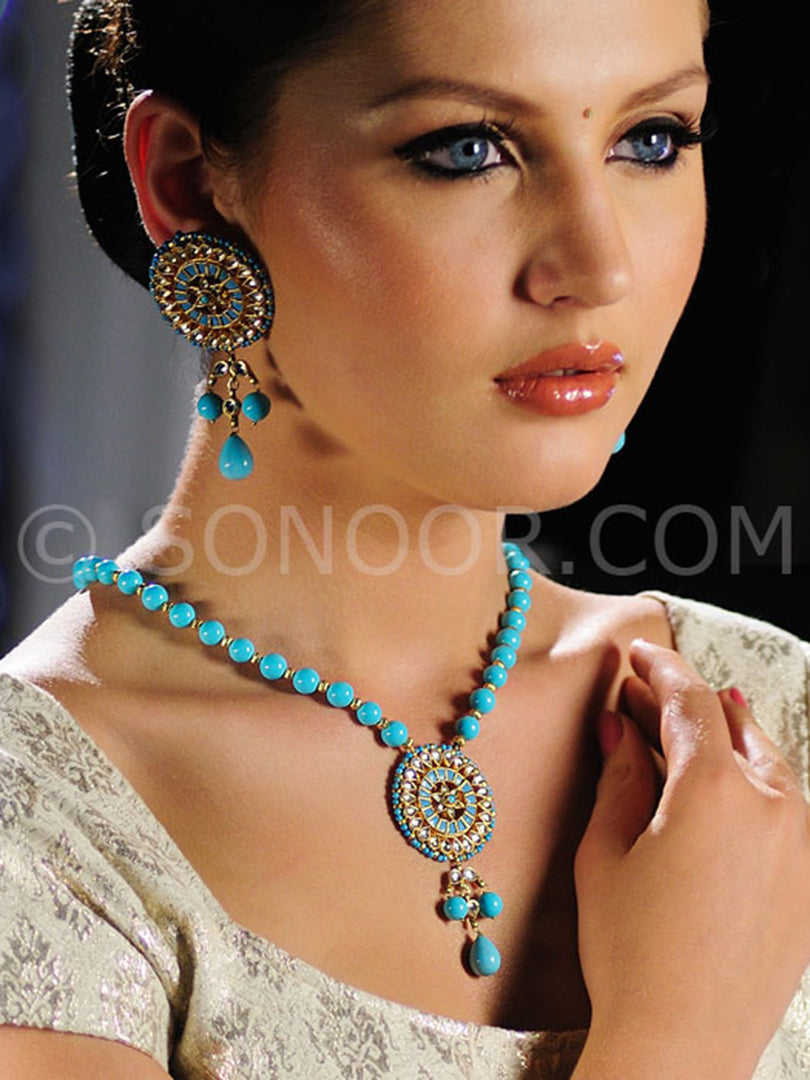 Inayat Kundan Turquoise Handcrafted Pendant Set