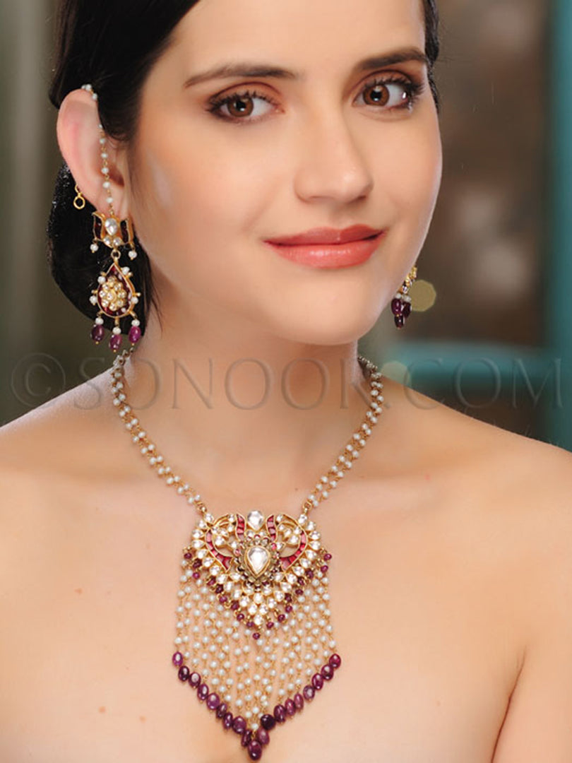 Rafa Antique Kundan Ruby Pendant Set