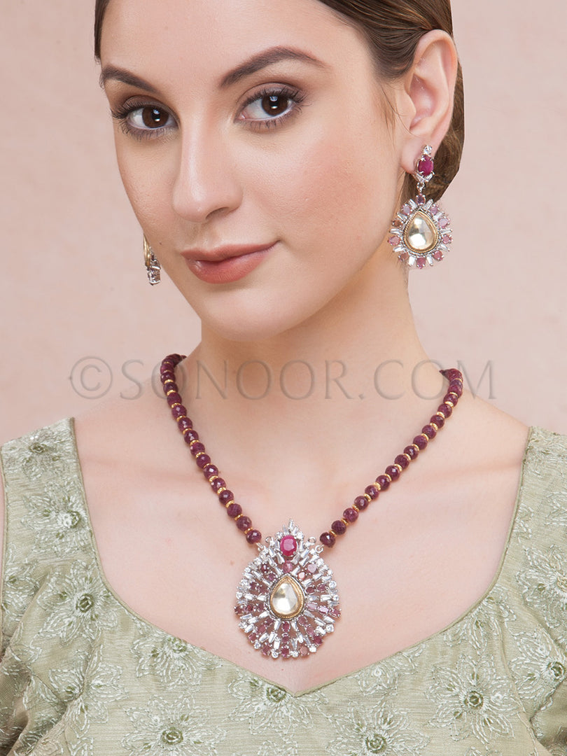 Churni Victorian Kundan Ruby Pendant Set